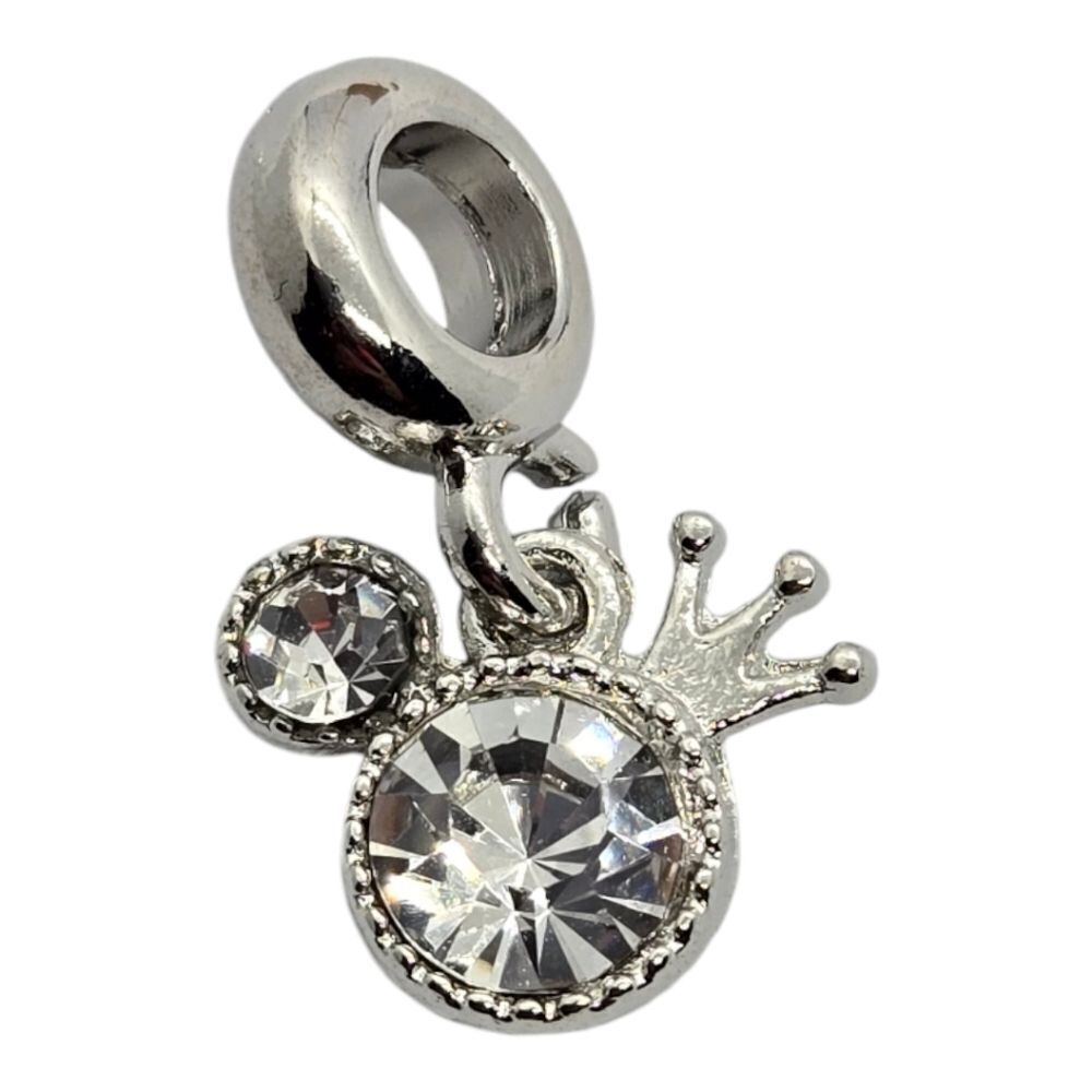 Mickey Mouse Ears Crown Hat Silver Zircon Bling Dangle Charm Pendant Bracelet